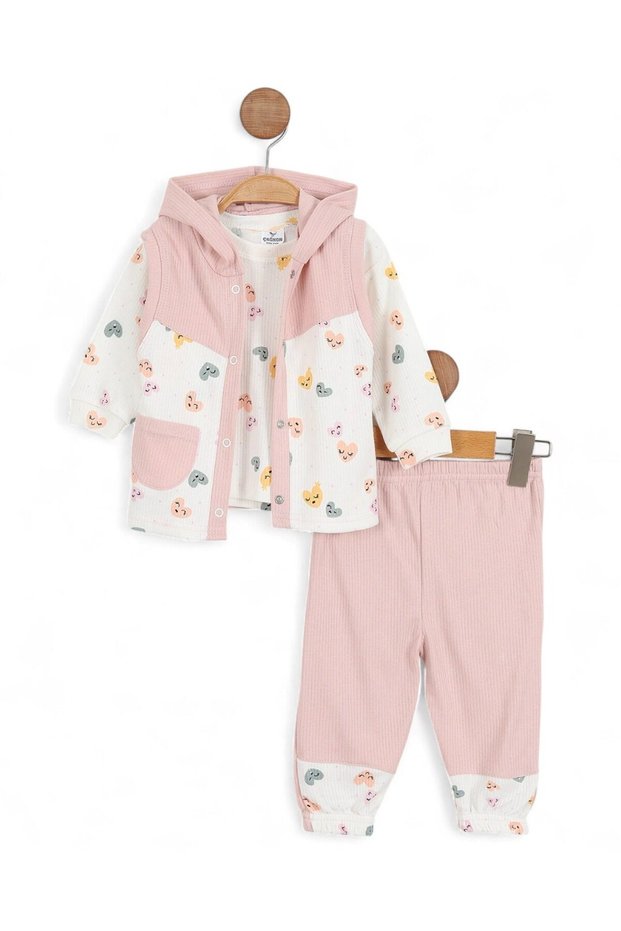 Baby Girl Corded Heart Printed Vest 3 Piece Cute 6-12 Months Baby Set