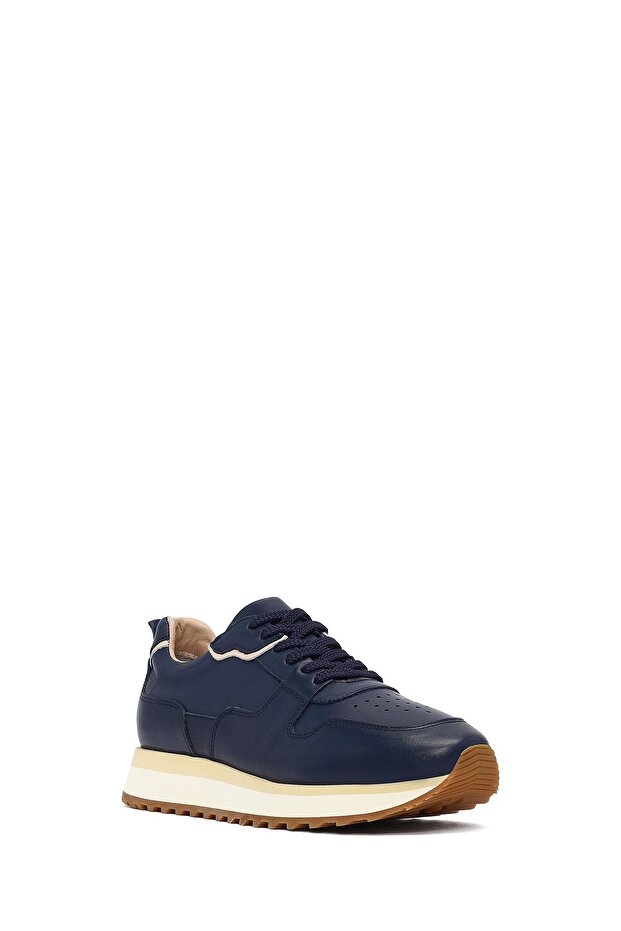 Erkek Lacivert Bağcıklı Kalın Tabanlı Deri Sneaker 25SFD688718 - 6