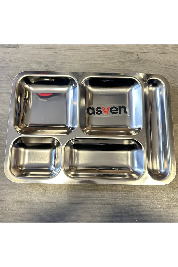 Tabldot Plate 10 Pieces Steel Self-Service 5 Compartments Stainless Steel 28X40 cm