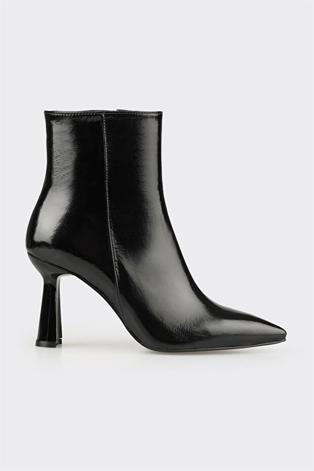 Siyah Deri Kadın Topuklu Bot - 1