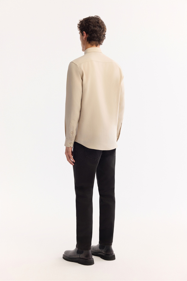 Erkek Regular Fit Bej Alttan Britli Soft Touch Gömlek A52Y2061 - 4