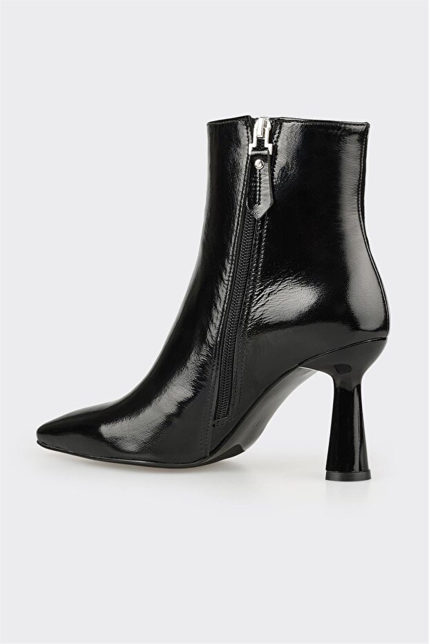 Siyah Deri Kadın Topuklu Bot - 3