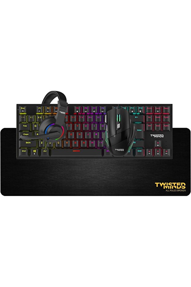 مجموعة ألعاب 4 1 - لوحة مفاتيح ميكانيكية سلكية Tm Fusion X بـ 87 مفتاحًا و4 مستويات DPI وماوس قابل للتعديل - 1