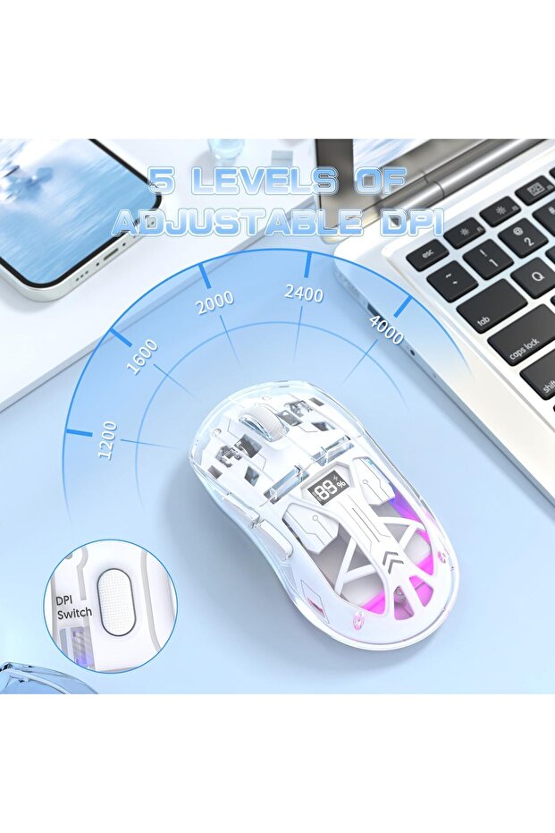 ماوس ألعاب لاسلكي بإضاءة خلفية RGB ومنفذ USB و7 أزرار قابلة للبرمجة مع وضع مزدوج - 6