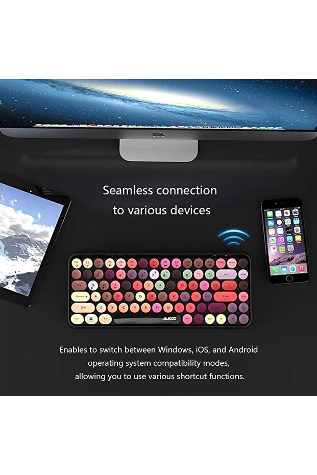 لوحة مفاتيح بلوتوث 308I، غطاء مفاتيح دائري، اتصال بلوتوث 10 أمتار، 84 مفتاحًا، نظام التشغيل Windows 2000 وWindows Xp - 5