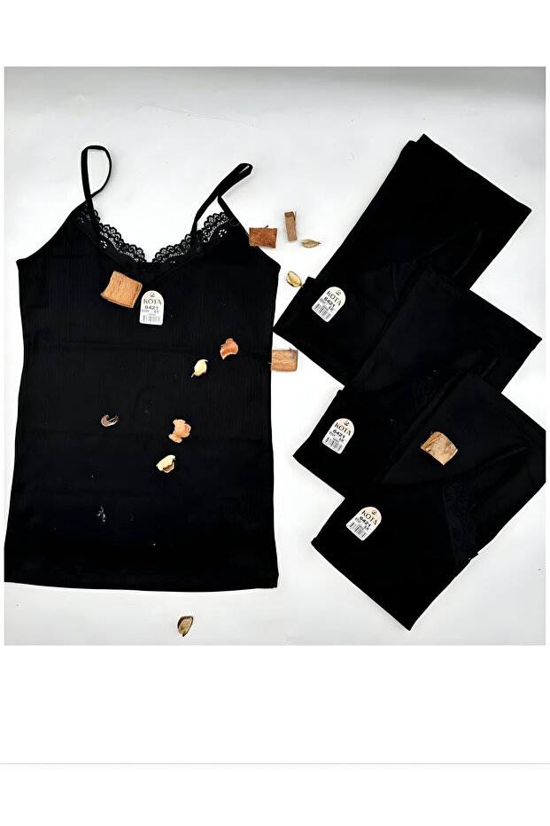 Ribbed Rope Strap Undershirt (Black) - 1