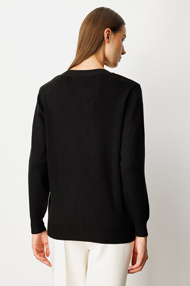 Yaka Şerit Kırçıllı Triko Kazak - 4