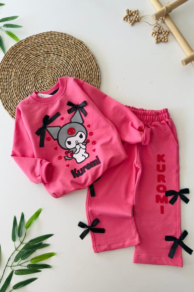 My Little Girl's Cicileri Cream Bow Detailed Girl's 2-Piece Set - Fuchsia