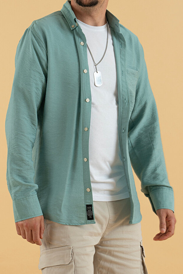 Men's Mint Slim Fit Slim Fit Viscose Linen Shirt