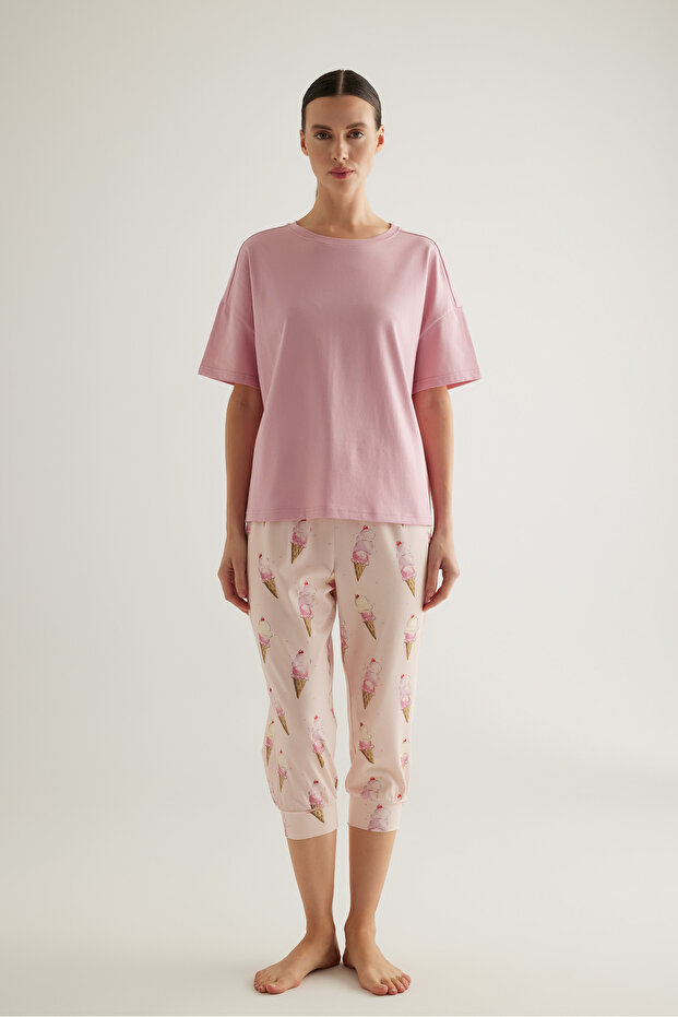 Kadın Pamuklu Kısa Kollu Pijama Üstü - 4