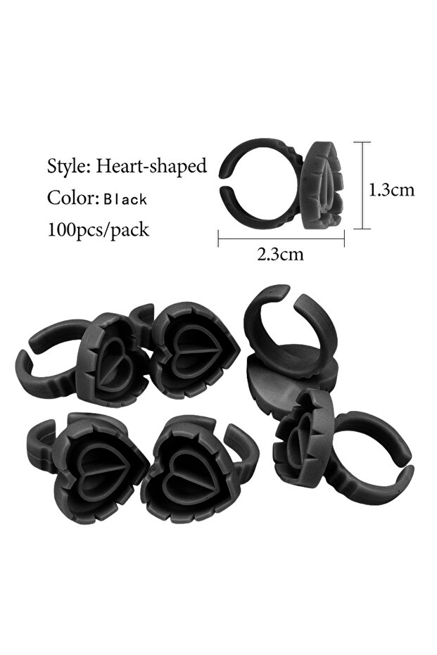 black 100 Pcs Disposable Eyelash Glue Ring Holder Cup Heart-shaped Plastic Tattoo Pigment Holder Pal