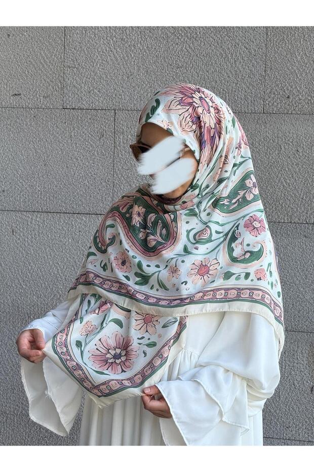 وشاح منقوش بالزهور من القطن - كريمي - 6