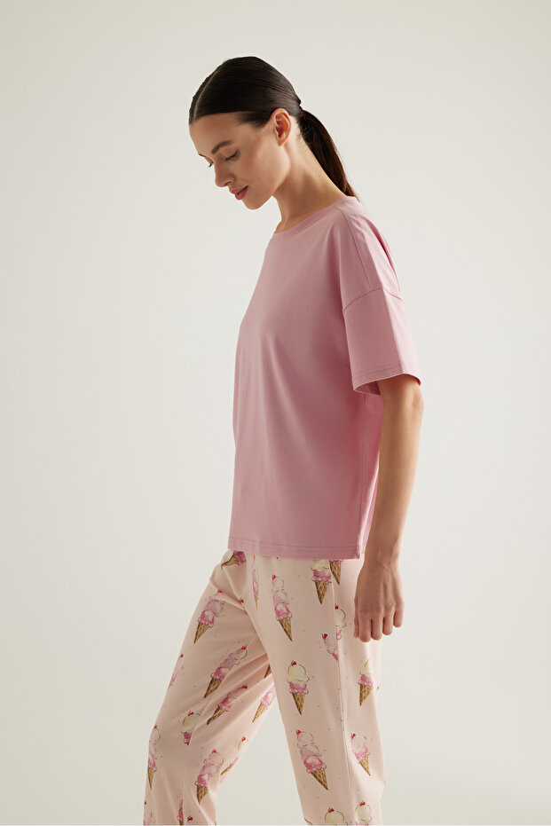 Kadın Pamuklu Kısa Kollu Pijama Üstü - 2