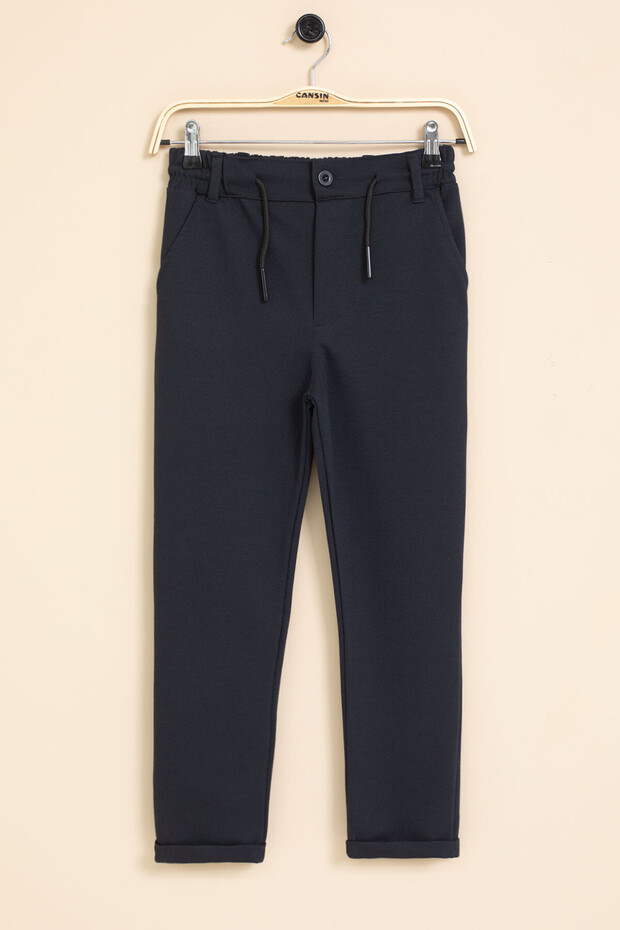 Lacivert Erkek Çocuk Duble Paça Beli Lastikli Basic Kumaş Pantolon 21421 - 1