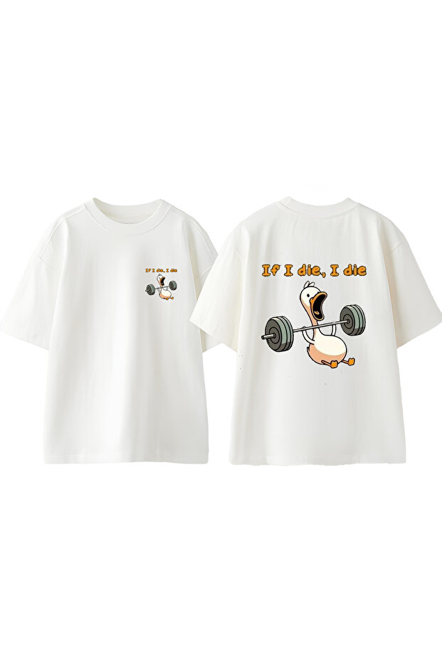 Gym Duck Design Back Printed Cotton White Oversize t Shirt
