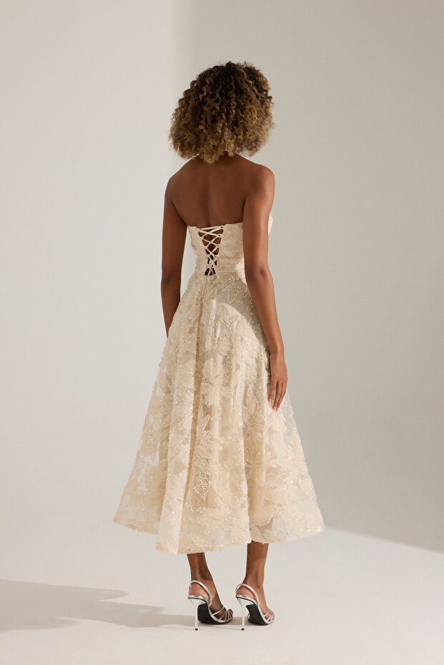 Olyssia Ekru Elbise - 5