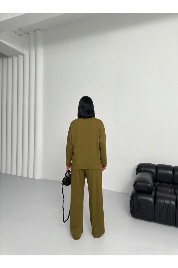 Kadın Haki Modal Uzun Kolu Soft Touch Spor Takım - 4