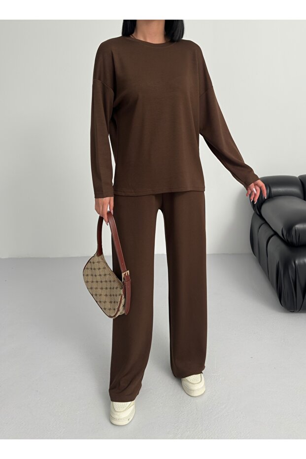 Női barna modális hosszú ujjú, puha tapintású sportruha - 2