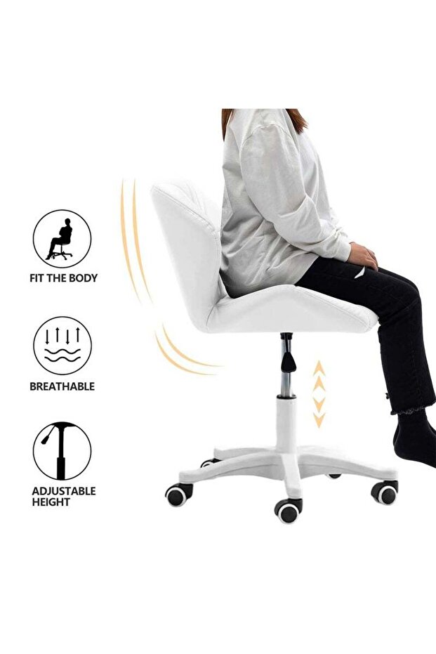 Ergonomic Desk Chair with Adjustable Height, with Swivel Wheels, with Soft Cushion - White - 5