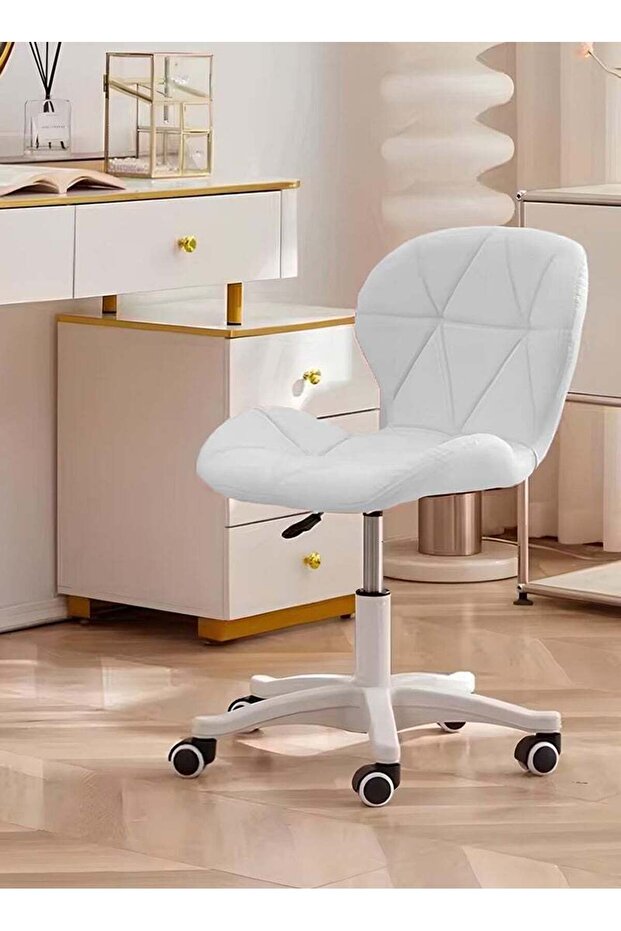 Ergonomic Desk Chair with Adjustable Height, with Swivel Wheels, with Soft Cushion - White - 2
