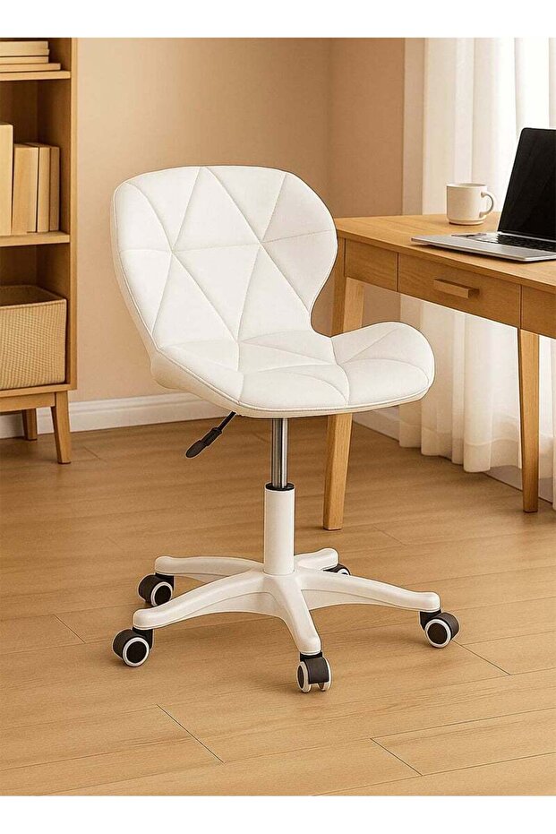 Ergonomic Desk Chair with Adjustable Height, with Swivel Wheels, with Soft Cushion - White - 1