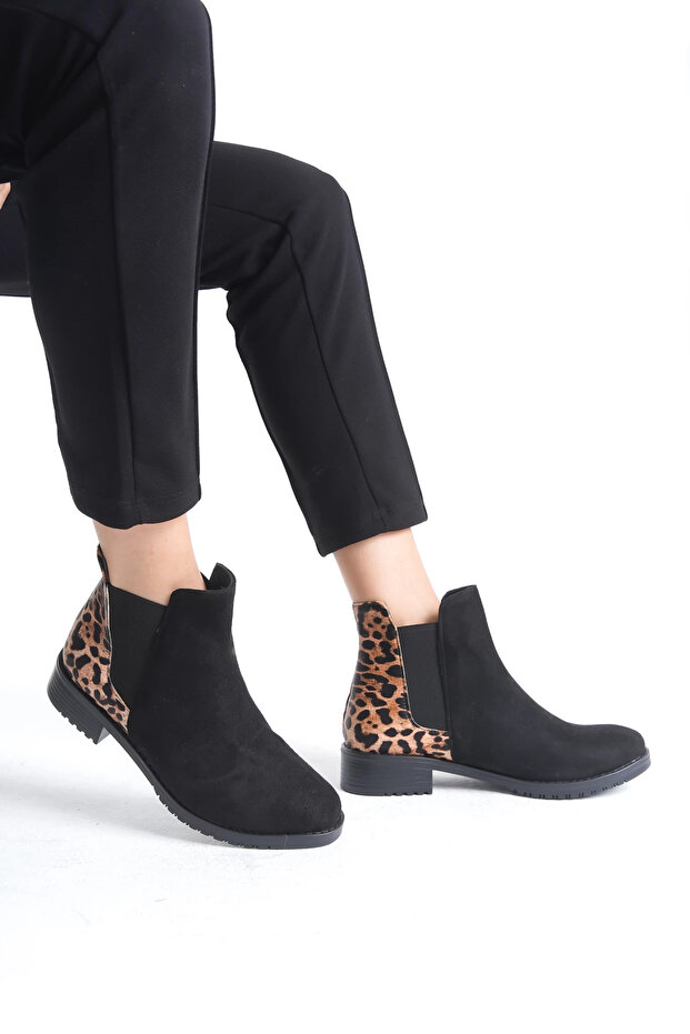 Siyah Süet Leopar Kadın Bot - 1