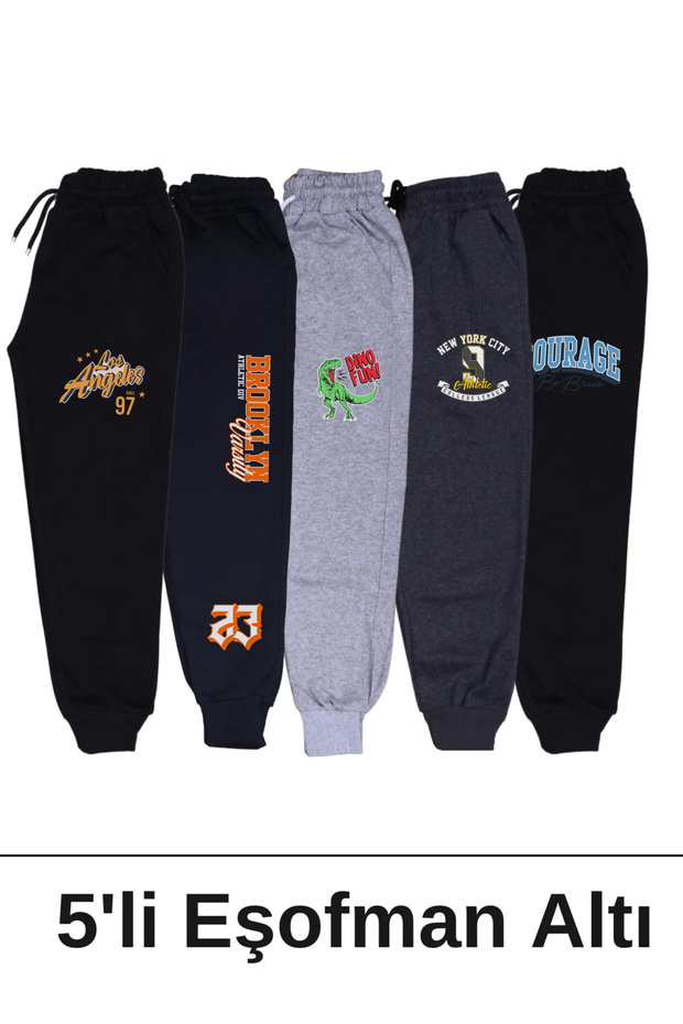 5-Piece Printed Detailed Double Pocket Boys Jogger Sweatpants