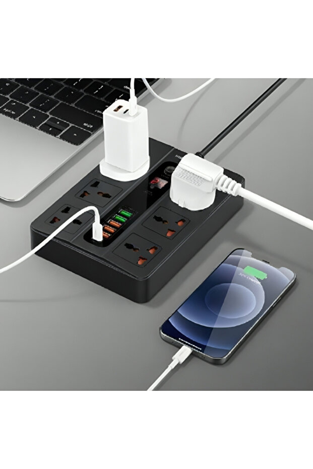 شريط طاقة بطول 3 أمتار مزود بـ 4 منافذ USB ومنفذ USB-C PD-18W بالإضافة إلى 6 مقابس تيار متردد مع ميزة المؤقت الذكي - 2