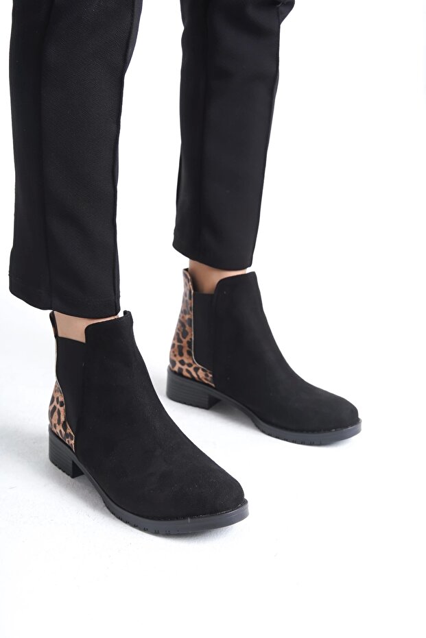 Siyah Süet Leopar Kadın Bot - 2