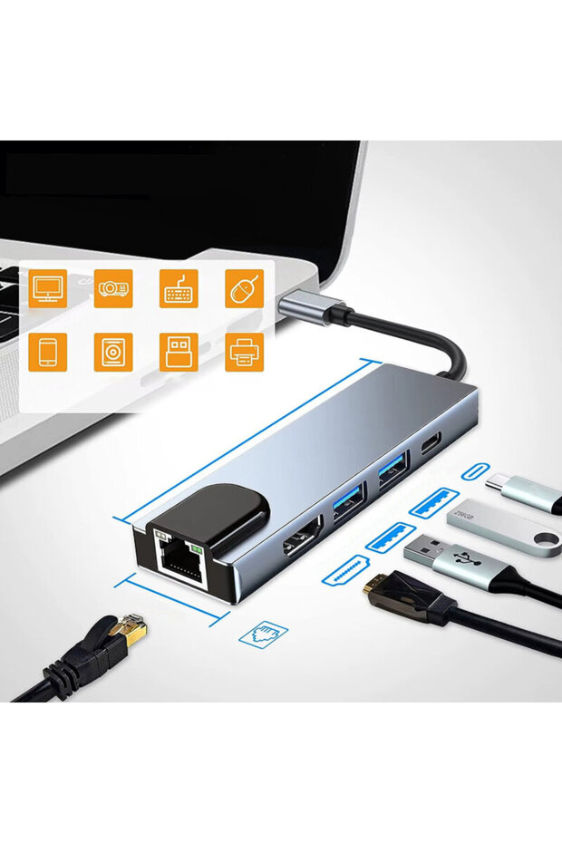 Hub Tip-C la 2x USB, 1x Tip-C, 1x HDMI, 1x RJ45 H1 - 2