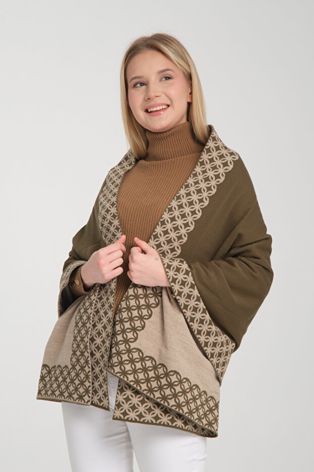 Ring Patterned Knitwear Shoulder Shawl – Stylish and Comfortable Poncho Model, Women's Shoulder Shawl, Winter Shoulder Shawl