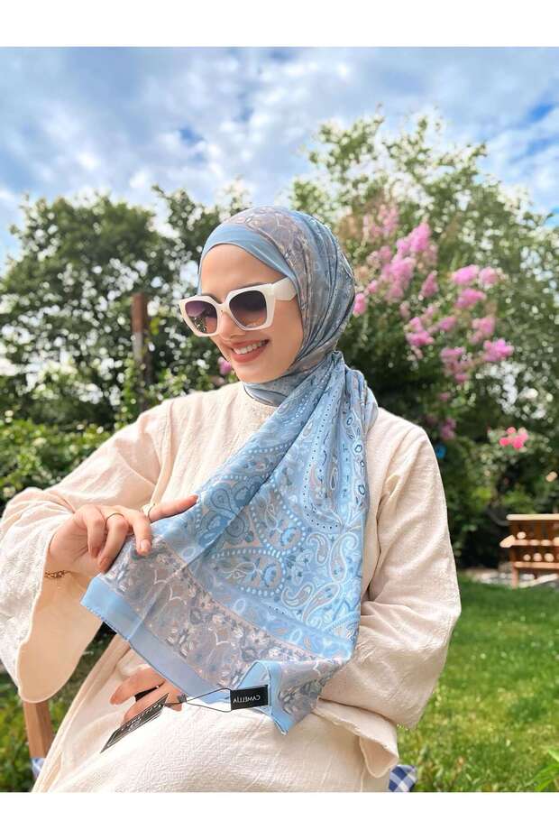 Vela Pattern Soft Shawl - Blue - 3