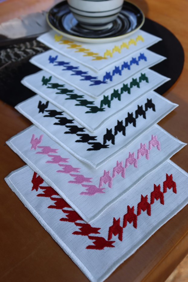 Multicolored Houndstooth Patterned Coffee Side Presentation Napkin (6 Pieces)