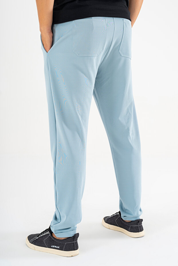 Erkek Açık Mavi Çımalı Rahat Spor Pantolon Duble Paça Jogger Eşofman Altı - 5