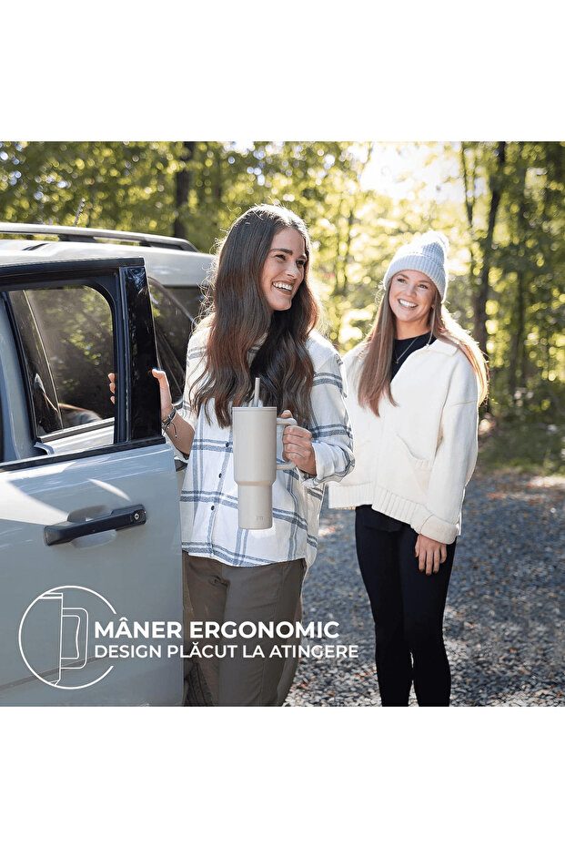 Thermos mug with handle and lid with straw, 1200 ml, double wall, heat-resistant, Beige - 5