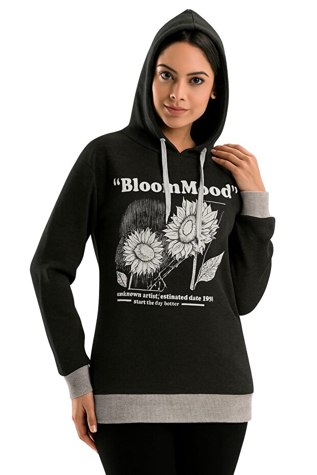 kapüşonlu sewatshirt baskılı - 1