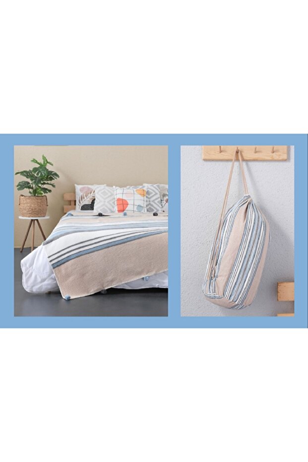 Cotton Blanket with Pompom Tote Bag Pbt-378-K