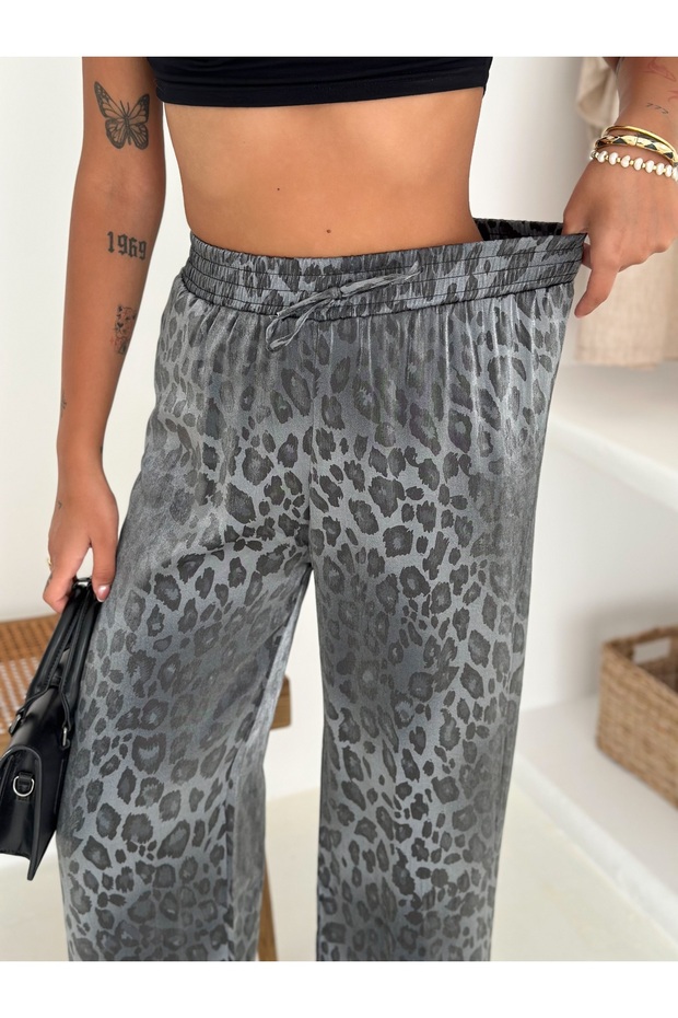 Leopard Patterned Waist Elastic Loose Pants - 6