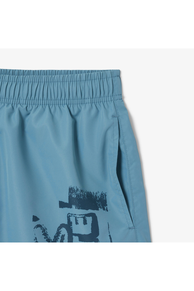 Long Branded Erkek Mavi Mayo - 5