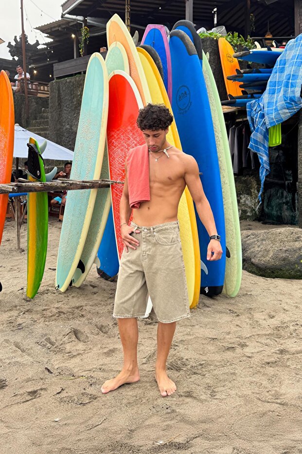 Basic Kot Şort Açık Kahve - 4