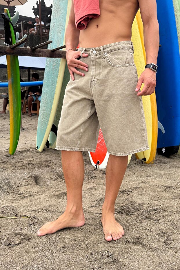 Basic Kot Şort Açık Kahve - 1