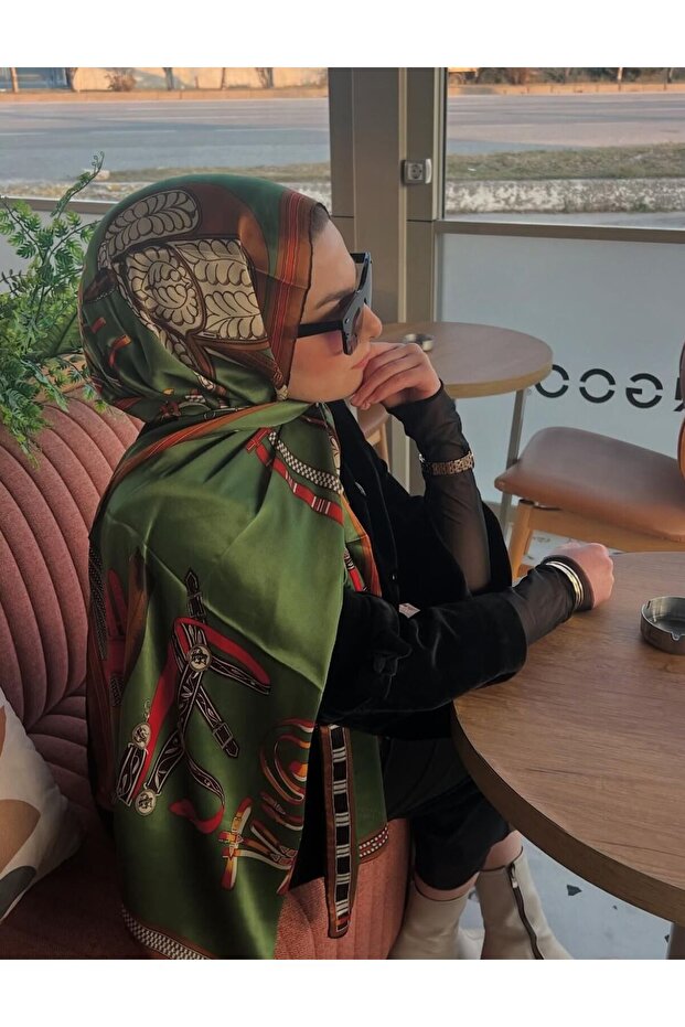 HERMES VUAL İPEK ŞAL KEMER DESENLİ YEŞİL - 1