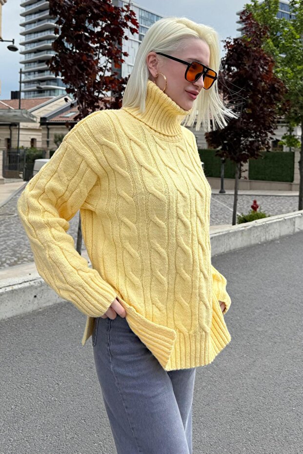 Yellow High Neck Knitwear Sweater Mg2376