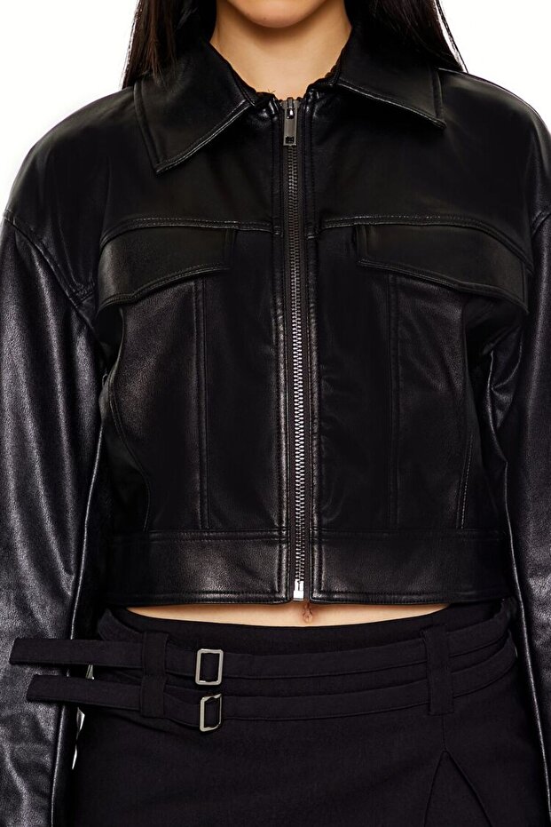 Suni Deri Crop Ceket - 5