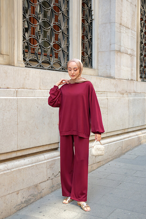 Women's Crew Neck Double Suit Claret Red