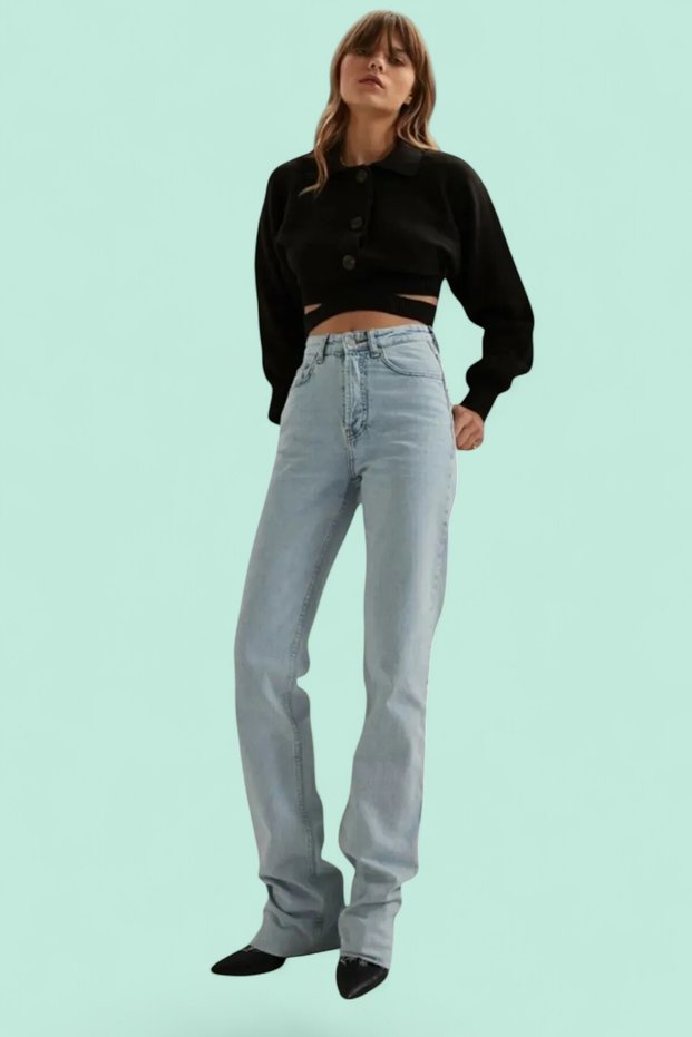 Blue Washed Women's Wide Leg Classic Palazzo Jeans
