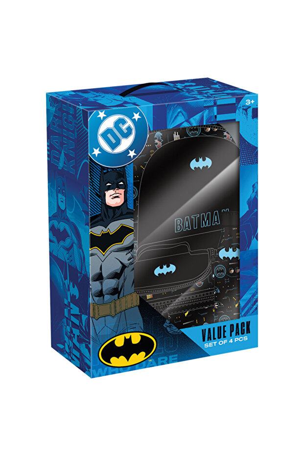 DC Batman 4 Pcs Backpack Set with Lunch Bag, Water Bottle & Pencil Case