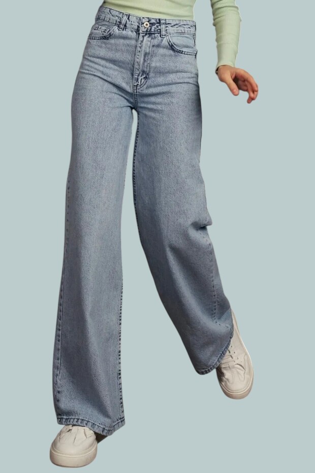 Light Blue Relaxed Fit Denim Palazzo Pants