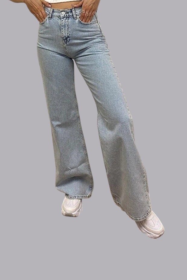 Light Blue Relaxed Cut Denim Wide Leg Jeans