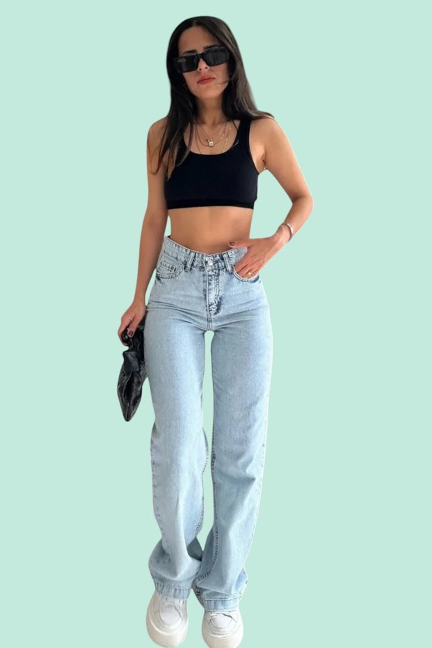 Blue Snow Washed Wide Leg Women's Jeans